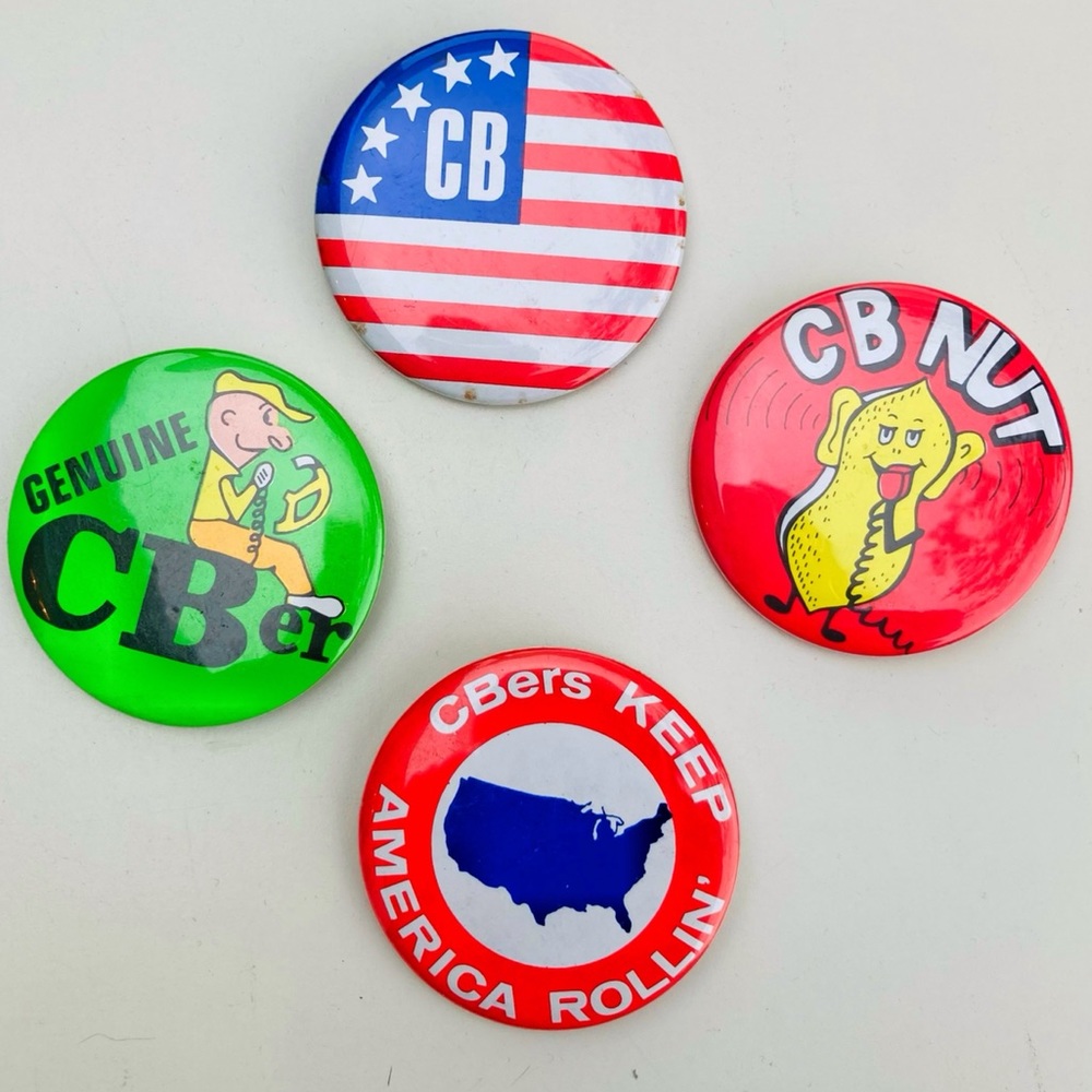 Set of 4 CB themed pinbacks 1974 Russ Berrie